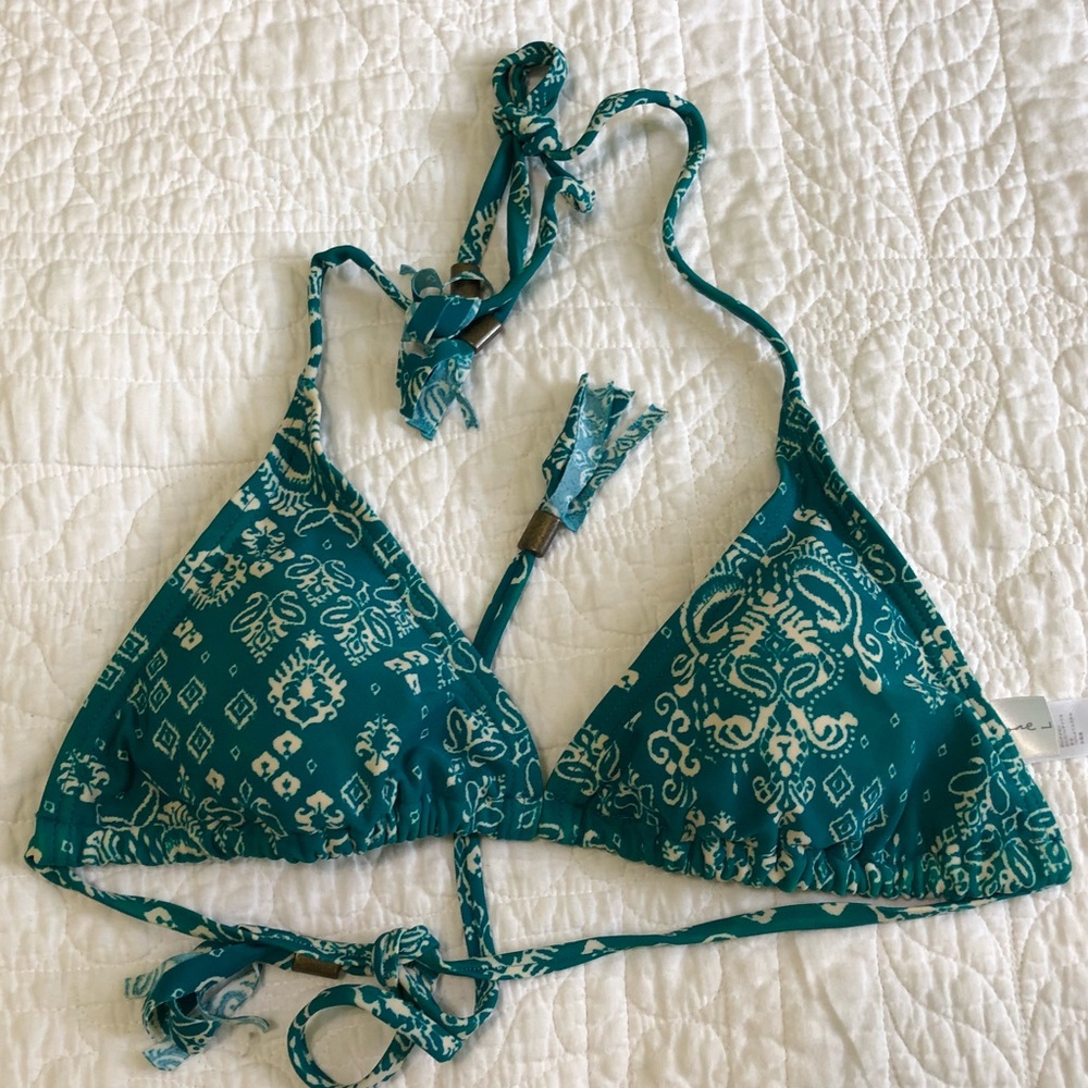 Turquoise bandana print halter bikini top L